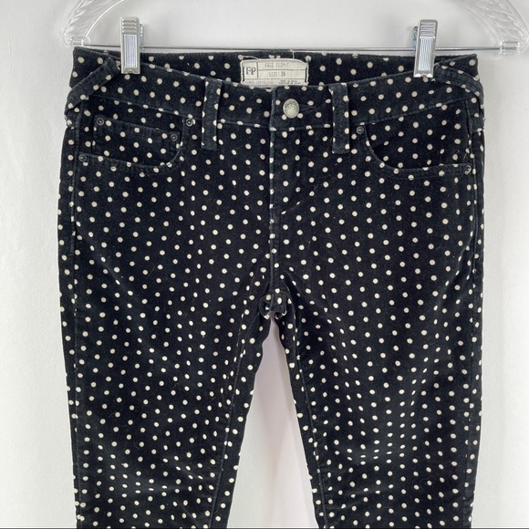 Free People Size 26 Black Polka Dot Corduroy Skinny Jeans Pants - Picture 2 of 5